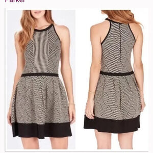 PARKER Gold Metallic & Black Knit Candice Fit & Flare Party mini Dress XS New